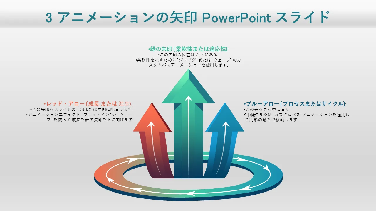 3 つのアニメーション矢印 Powerpoint スライド