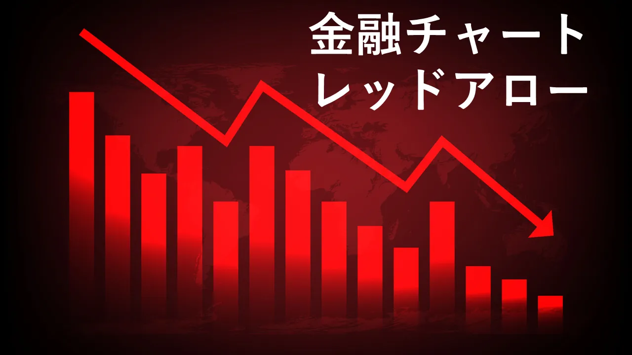 財務チャートの赤い矢印のPowerPointのテンプレート